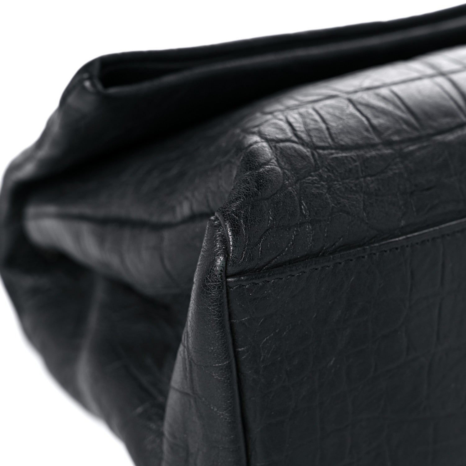 Saint Laurent Calfskin Crocodile Embossed Medium West Hollywood Monogram Fold-Over Black 5 of 14