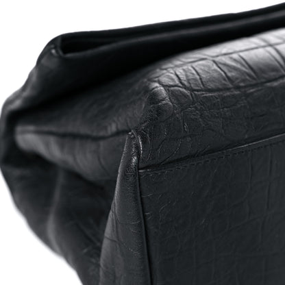 Saint Laurent Calfskin Crocodile Embossed Medium West Hollywood Monogram Fold-Over Black 5 of 14