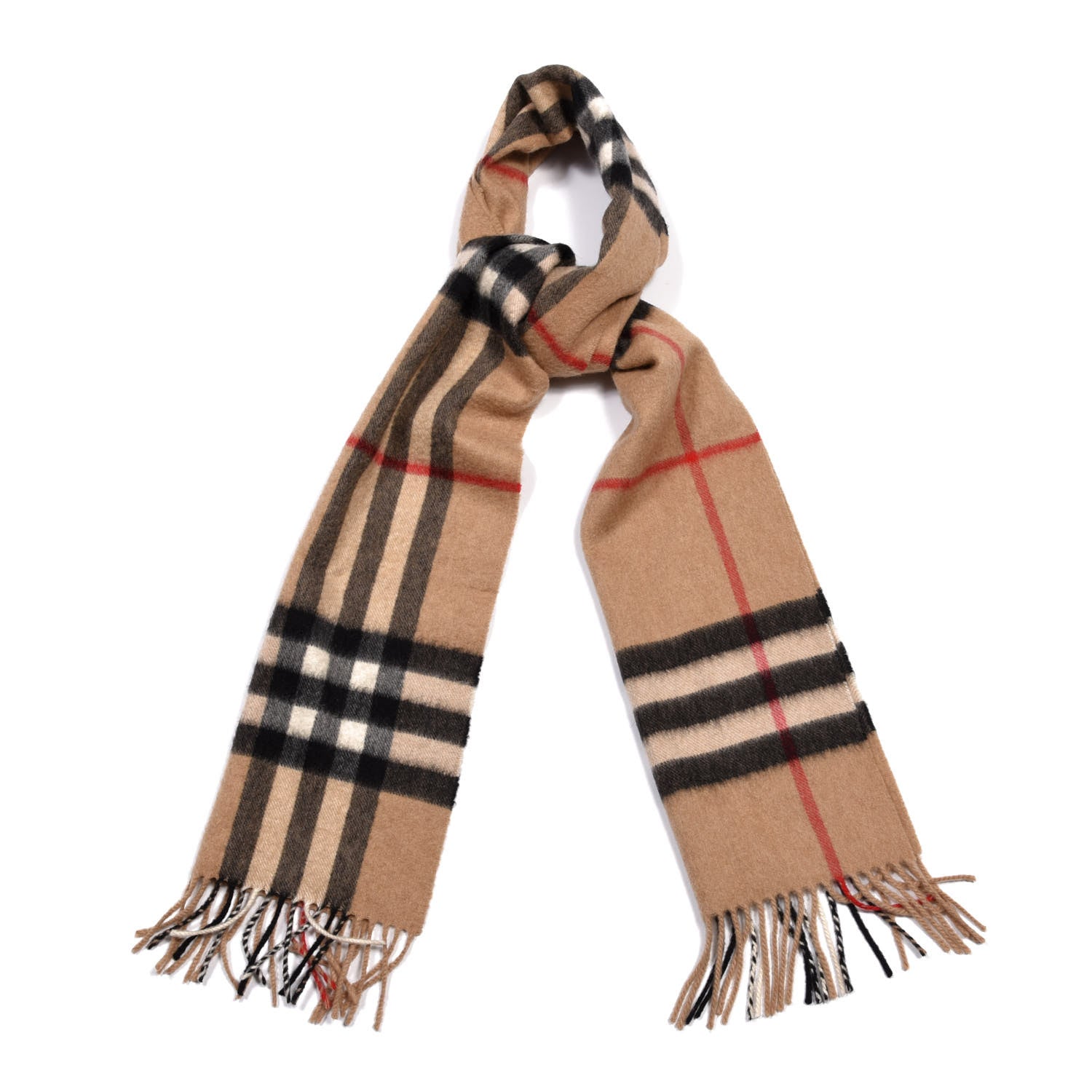Burberry Cashmere Giant Check Fringe Scarf Camel 1 of 3