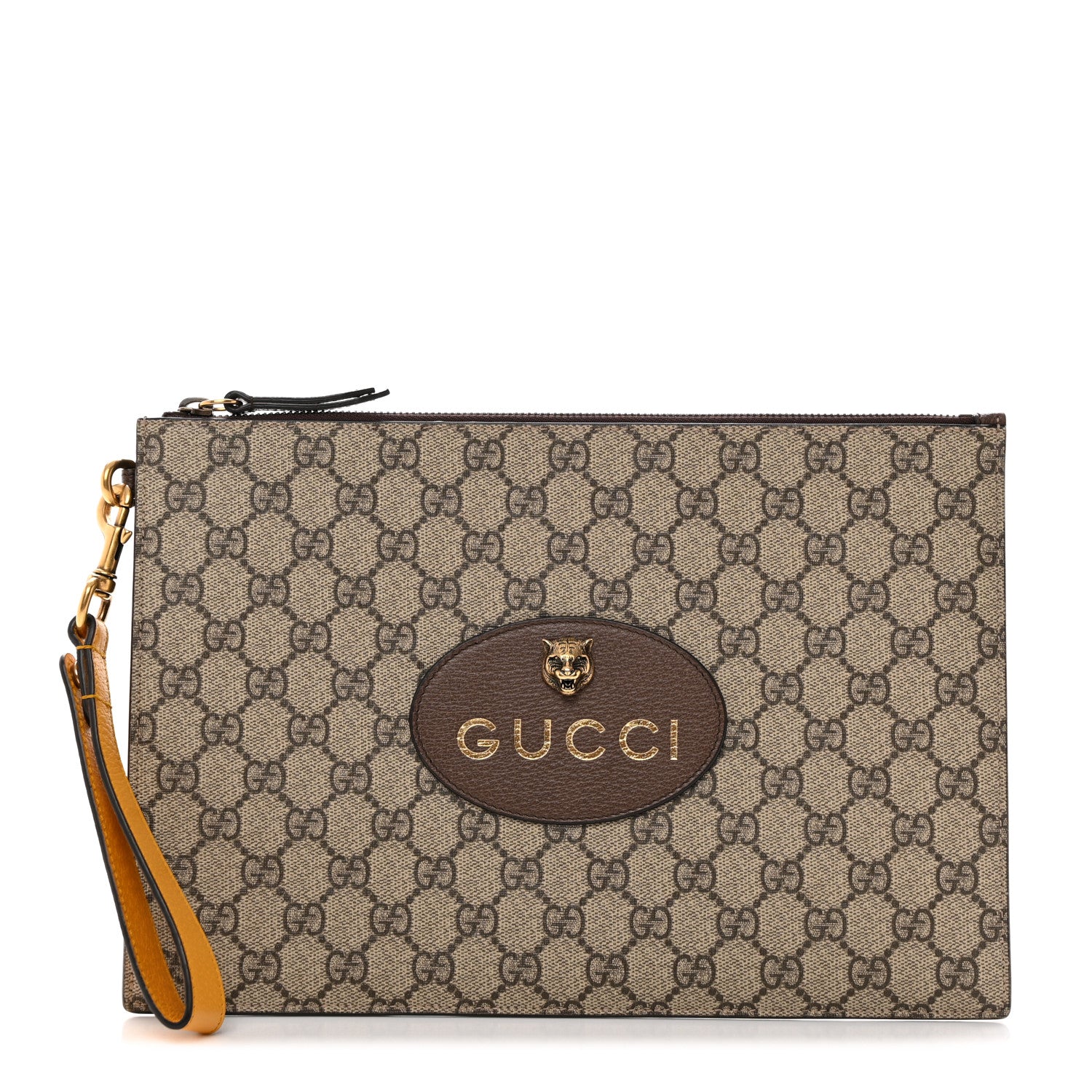 Gucci GG Supreme Monogram Neo Vintage Zip Wristlet Pouch Beige New Acero Crop 1 of 10