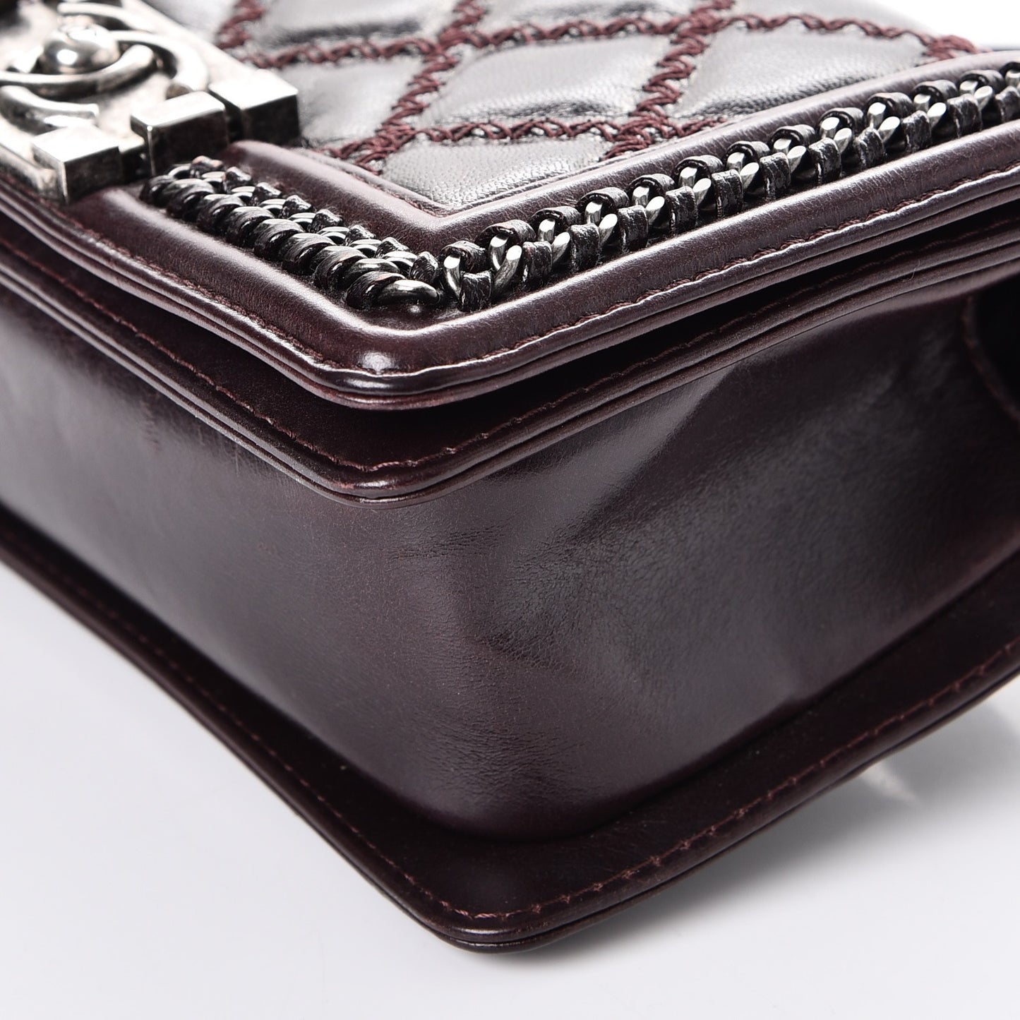 Goatskin Quilted Small Boy Handle Flap Burgundy