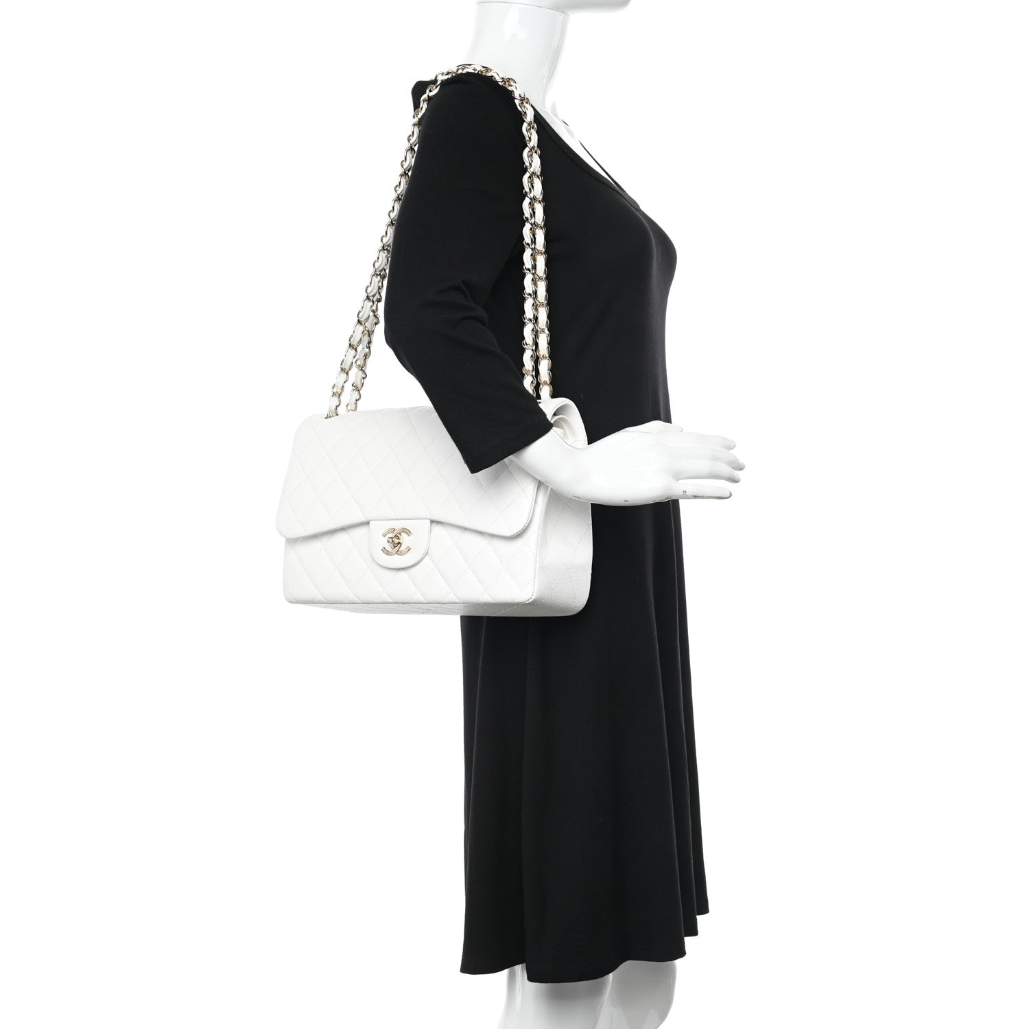 Chanel Caviar Quilted Jumbo Double Flap White 2 of 10