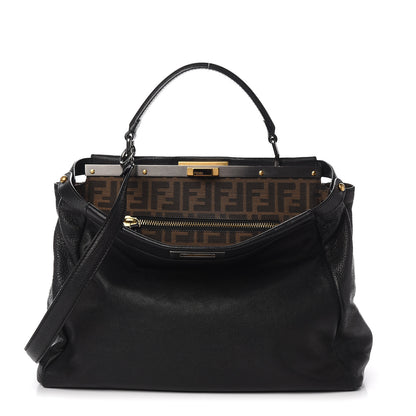 Fendi Goatskin Zucca Large Peekaboo Iconic Satchel Black Tobacco 1 of 14