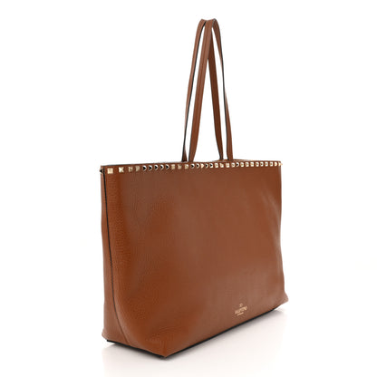 Valentino Garavani Grained Calfskin Rockstud Shoulder Tote Brown 3 of 9