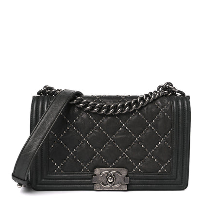 Chanel Crumpled Lambskin Medium Studded Boy Flap Black 1 of 10