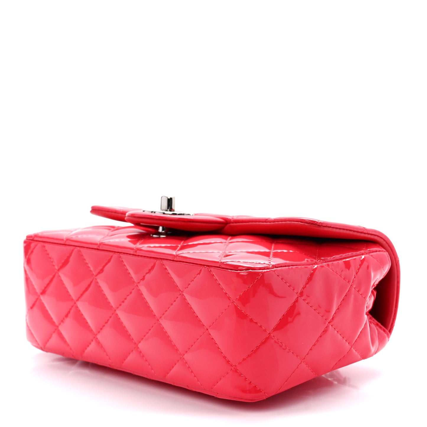 Patent Calfskin Quilted Mini Rectangular Flap Coral