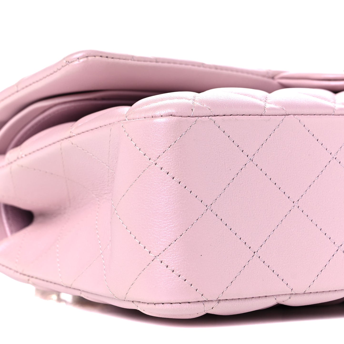 Iridescent Calfskin Quilted Medium Double Flap Light Pink