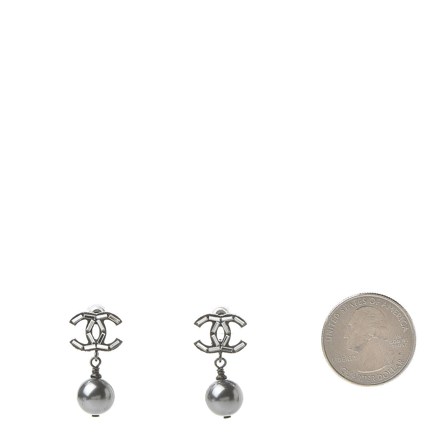 Chanel Ruthenium Baguette CC Drop Earrings 2 of 5