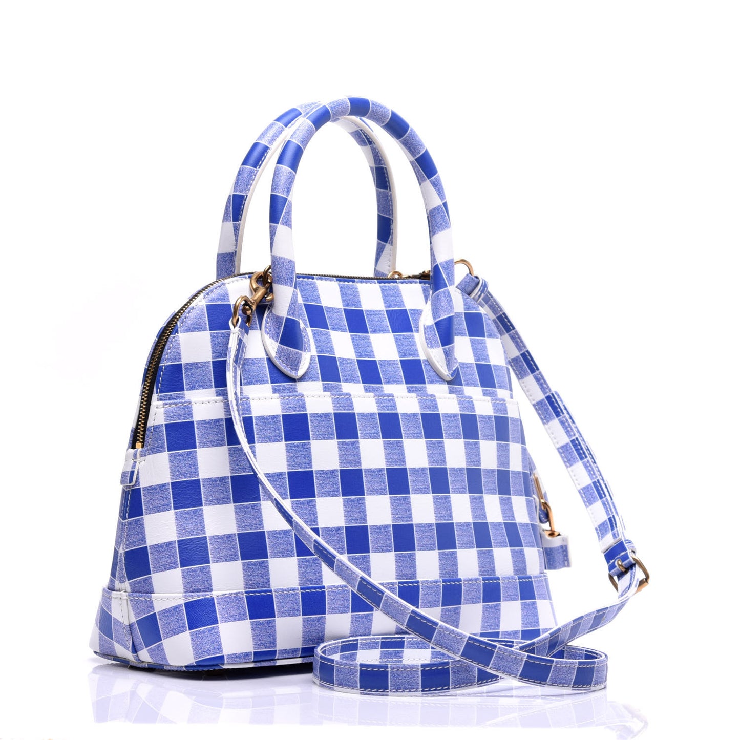 Calfskin Checked S Ville Top Handle Bag Bleu
