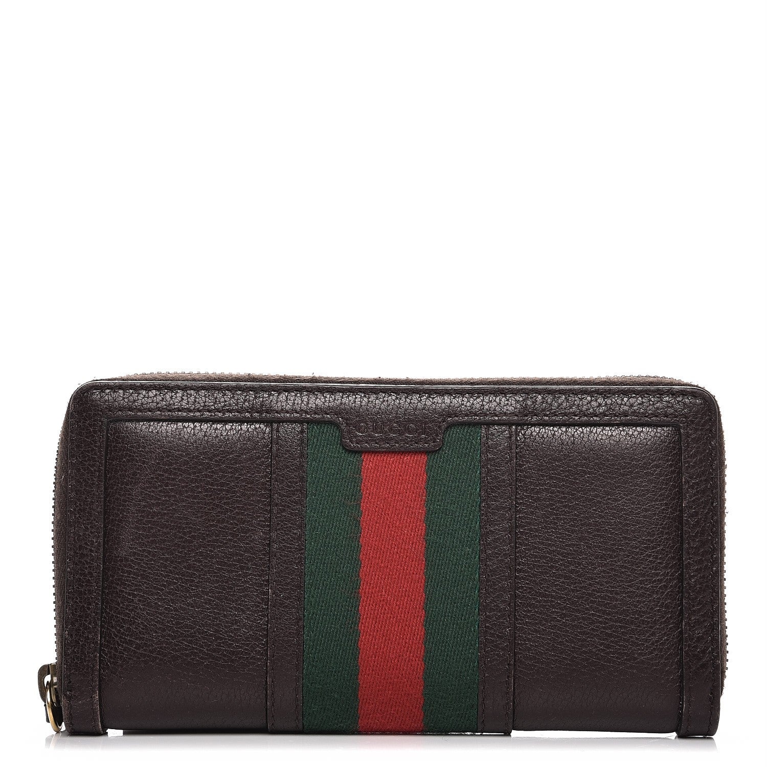 Gucci Calfskin Rania Web Zip Around Wallet Dark Brown 1 of 11