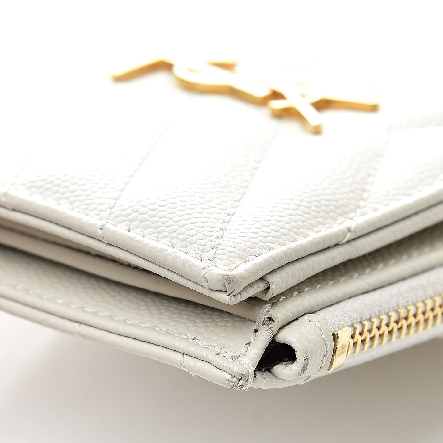 Grain De Poudre Matelasse Chevron Monogram Zipped Card Case Crema Soft