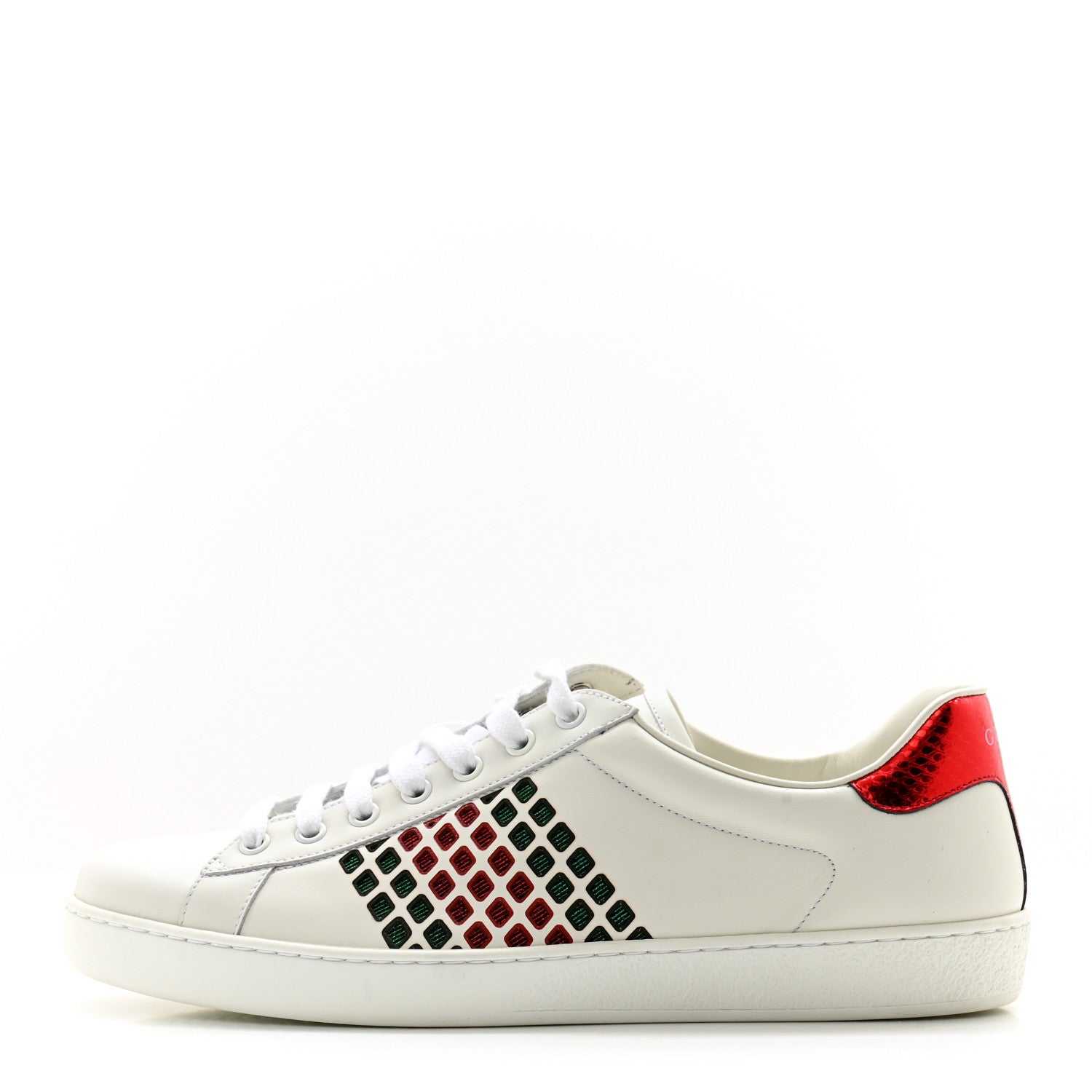 Gucci Calfskin Mens Ace Sneakers 8 White Green 1 of 12