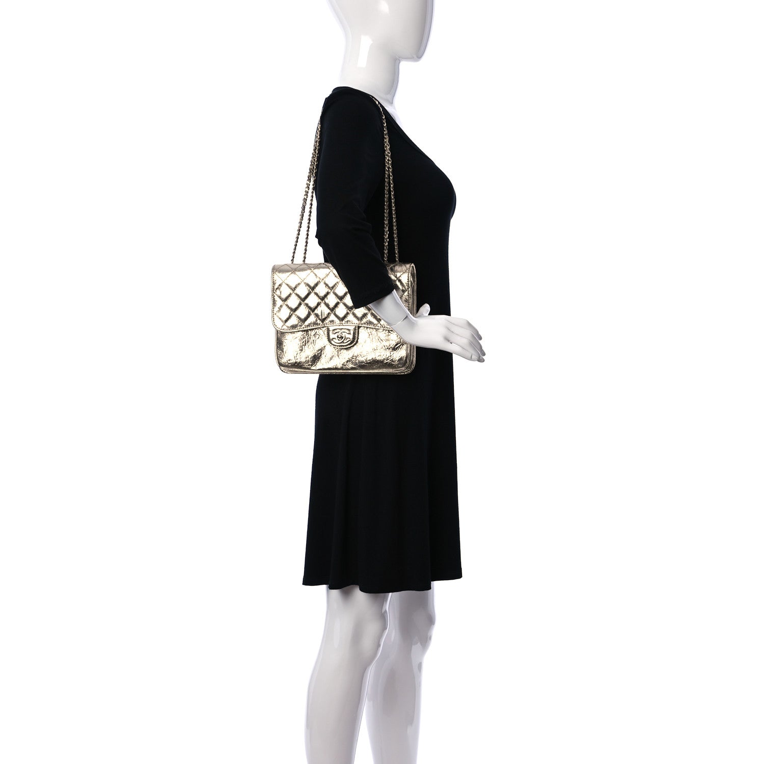 Chanel Metallic Crackled Calfskin Medium Clam's Pocket Flap Gold 2 of 11