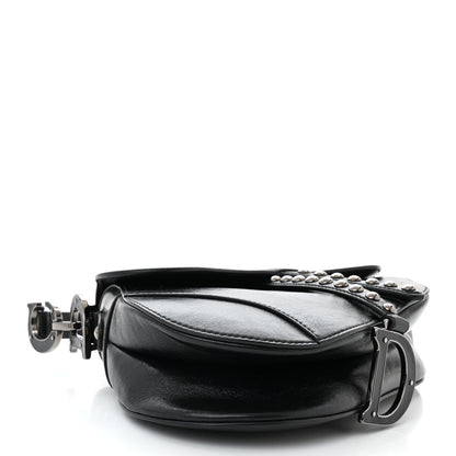 Christian Dior Crinkled Patent Lambskin Studded Saddle Bag With Strap Black 4 of 10
