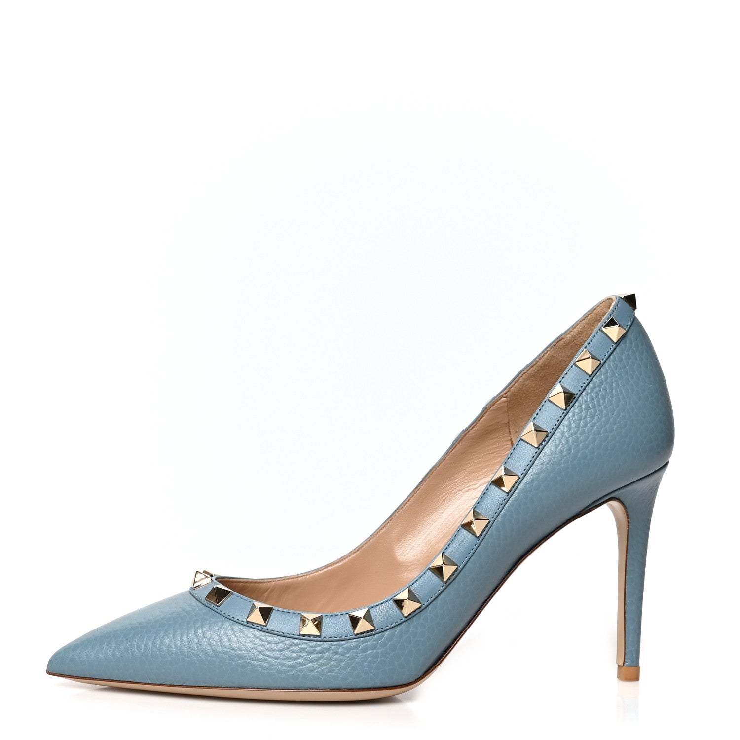 Valentino Garavani Pebbled Calfskin Rockstud 85mm Pumps 37 Light Blue 1 of 8