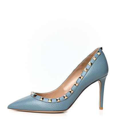 Valentino Garavani Pebbled Calfskin Rockstud 85mm Pumps 37 Light Blue 1 of 8