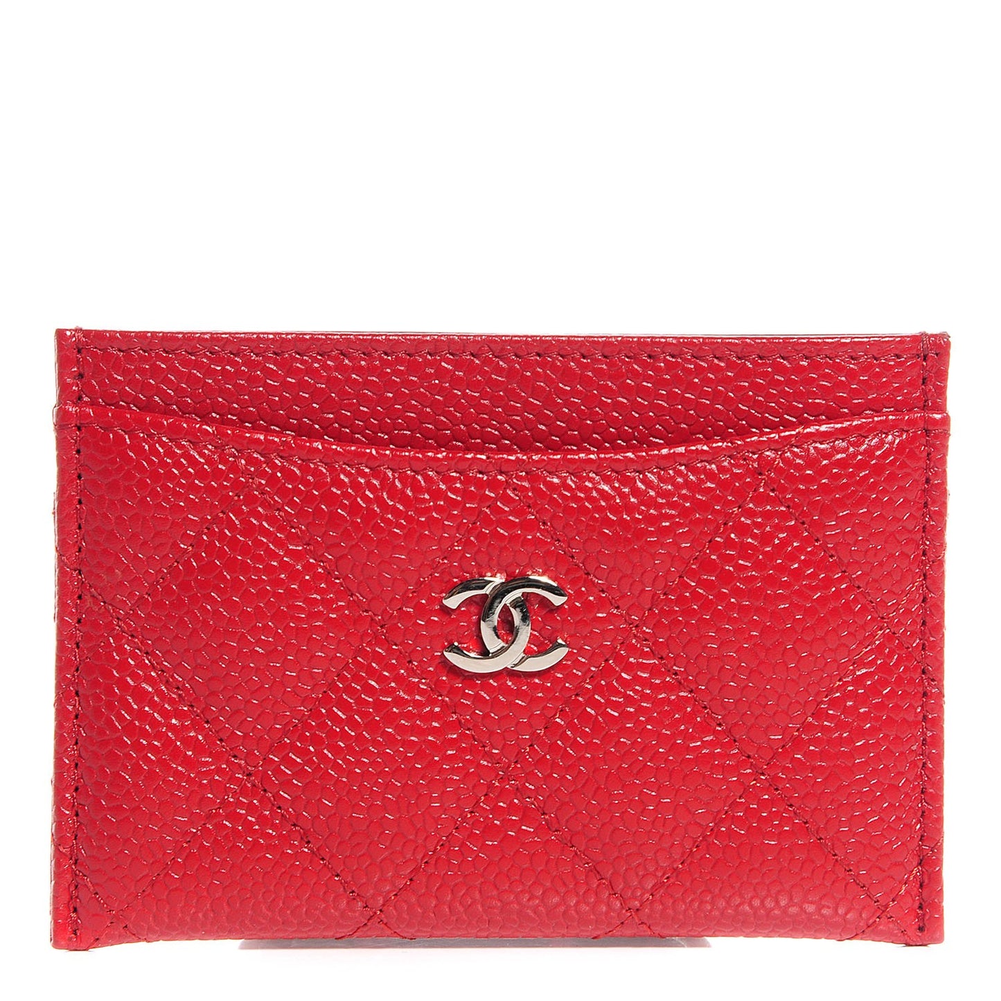 Caviar Quilted Card Holder Dark Red