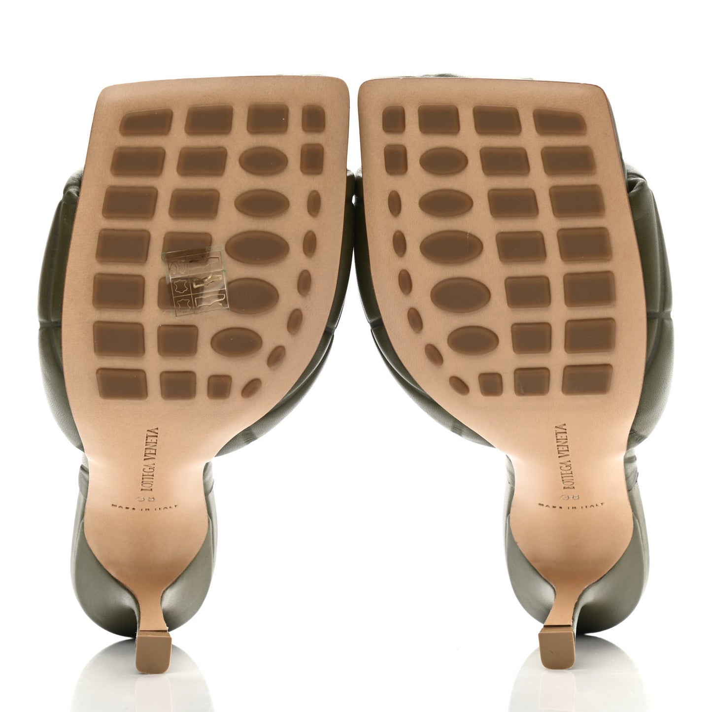 Nappa Quilted Rubber Lido Mule Sandals 38 Khaki