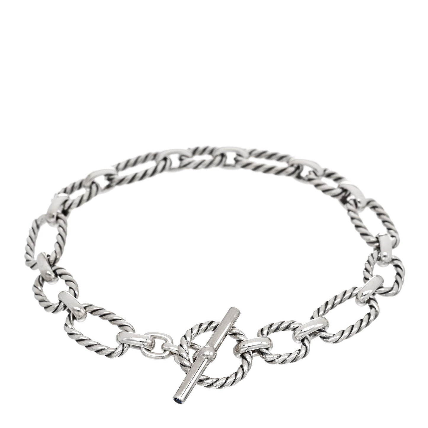 Sterling Silver Blue Sapphire 9.5mm Cushion Link Bracelet
