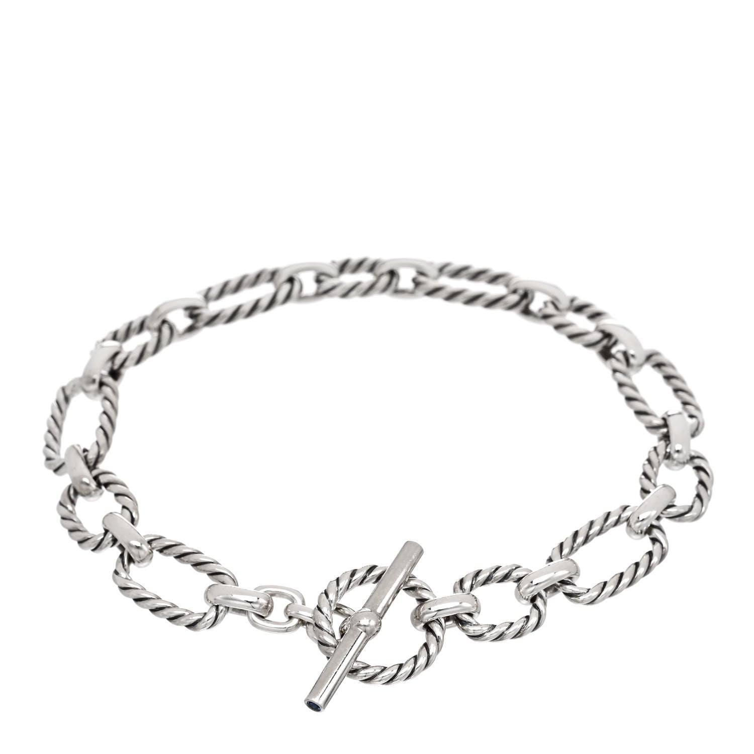 David Yurman Sterling Silver Blue Sapphire 9.5mm Cushion Link Bracelet 2 of 4