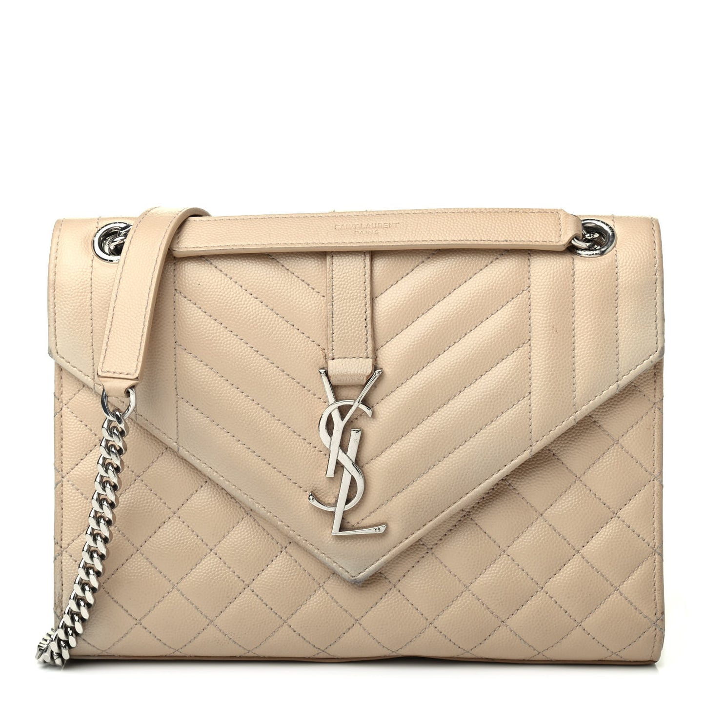 Grain De Poudre Textured Mixed Matelasse Medium Triquilt Monogram Satchel Nude Powder