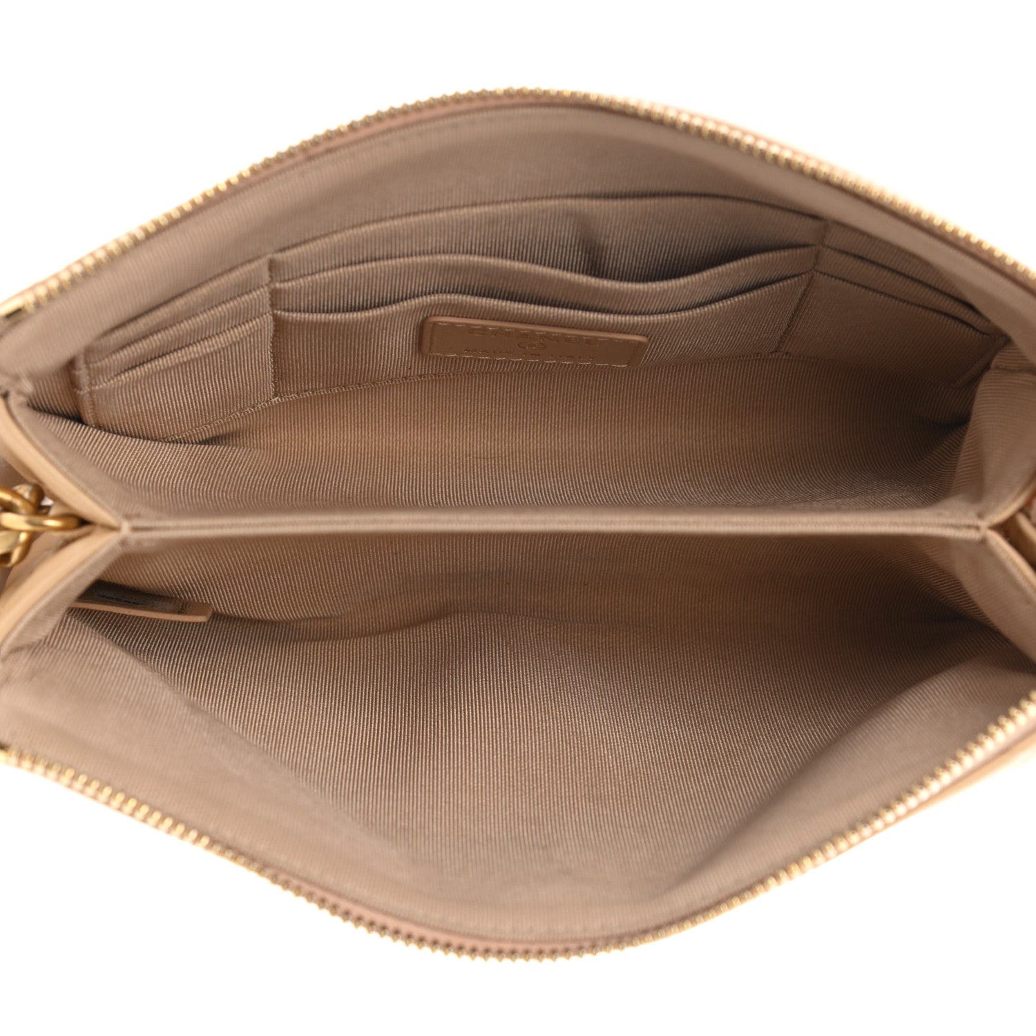 Chanel Shiny Goatskin Quilted Chanel 19 Small Pouch With Handle Beige 6 of 9