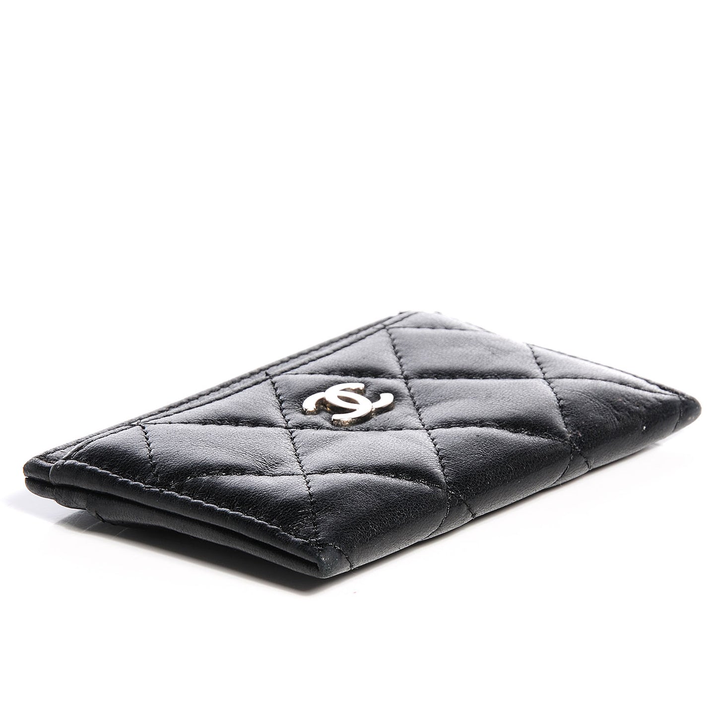 Lambskin Quilted Card Holder Black