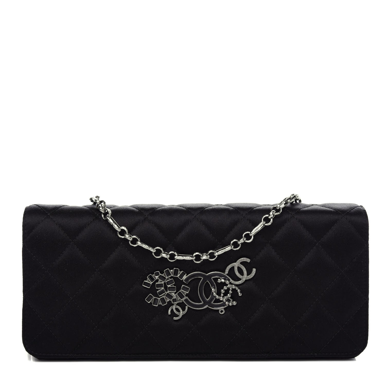Chanel Satin Quilted CC Clutch With Chain Black 1 of 10