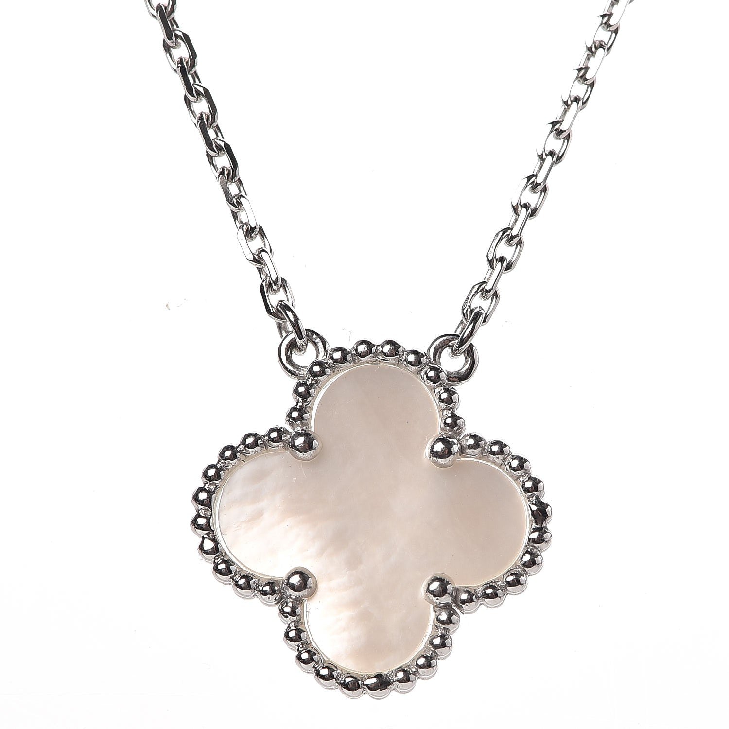 Van Cleef & Arpels 18K White Gold Mother of Pearl Vintage Alhambra Pendant Necklace 4 of 8