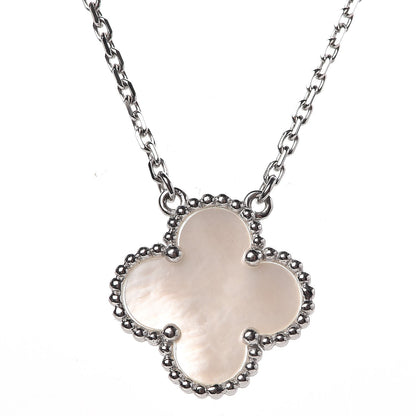 Van Cleef & Arpels 18K White Gold Mother of Pearl Vintage Alhambra Pendant Necklace 4 of 8