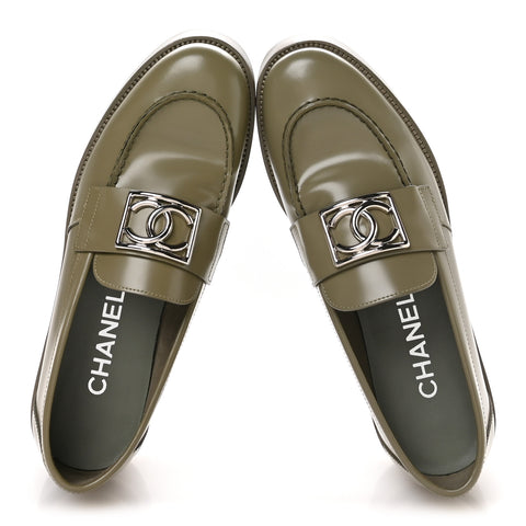 Calfskin Metal CC Loafers 37.5 Khaki