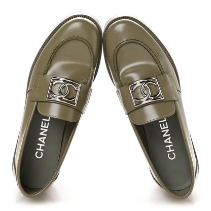 Chanel Calfskin Metal CC Loafers 37.5 Khaki 2 of 10