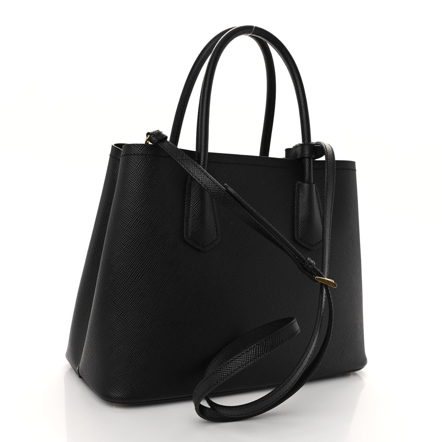 Prada Saffiano Cuir Medium Double Handle Bag Black 3 of 9