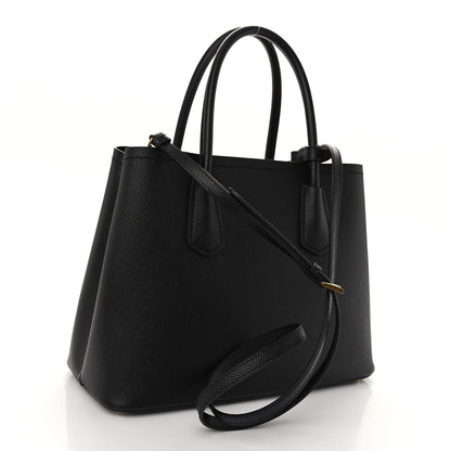 Prada Saffiano Cuir Medium Double Handle Bag Black 3 of 9