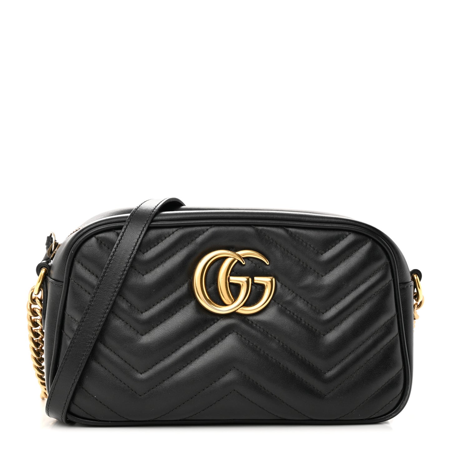 Calfskin Matelasse Small GG Marmont Chain Shoulder Bag Black