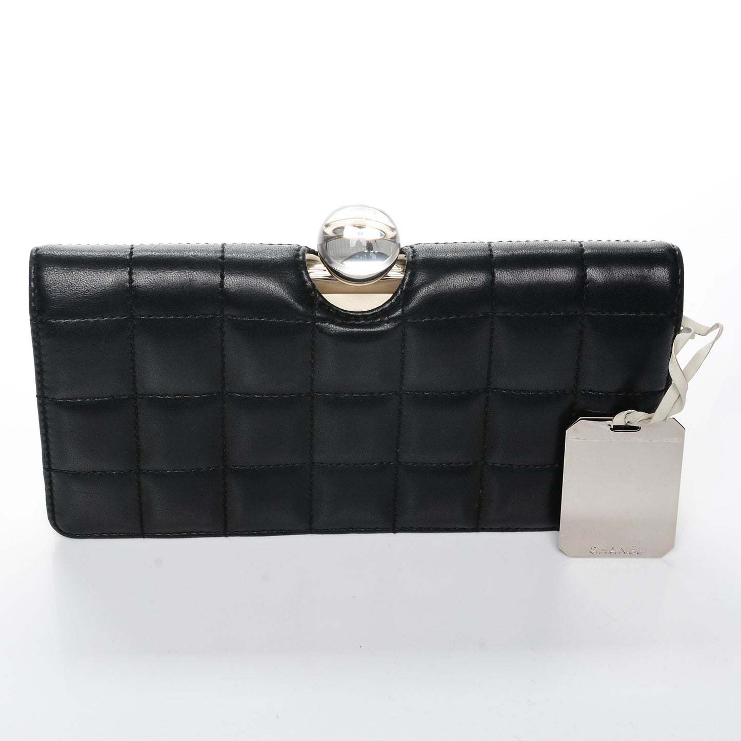 Lambskin Quilted Crystal Ball Clutch Black