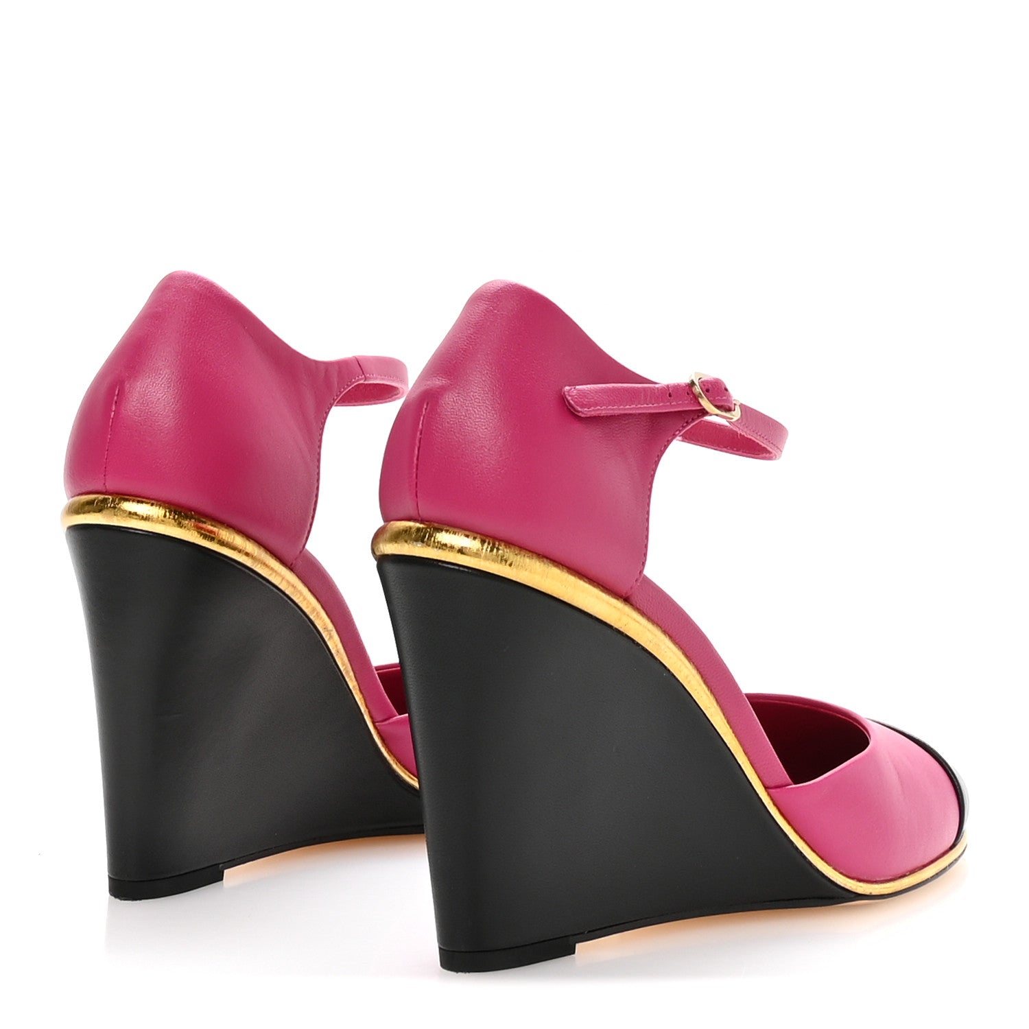 Chanel Lambskin Cap Toe Open Wedge Pumps 40 Fuchsia Black 5 of 9