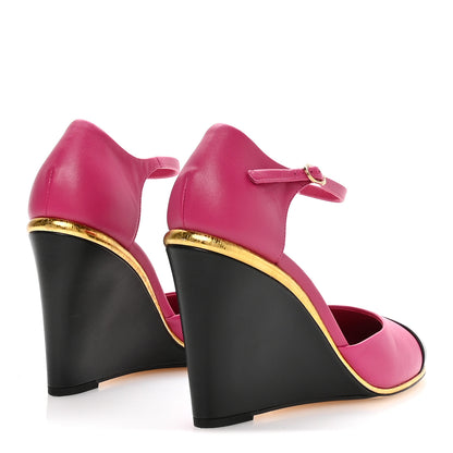 Chanel Lambskin Cap Toe Open Wedge Pumps 40 Fuchsia Black 5 of 9