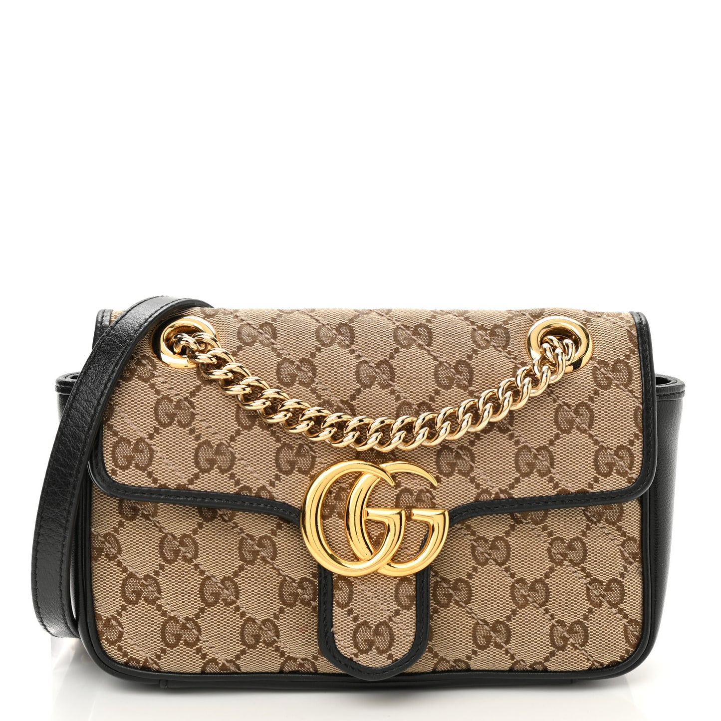 Monogram Matelasse Diagonal Mini GG Marmont Shoulder Bag Beige Black