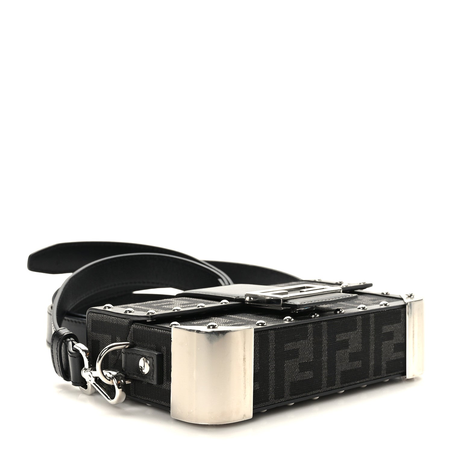 Fendi Recycled Fabric Jacquard Vitello Astro FF 1974 Mini Baguette Trunk Asfalto Black 4 of 9