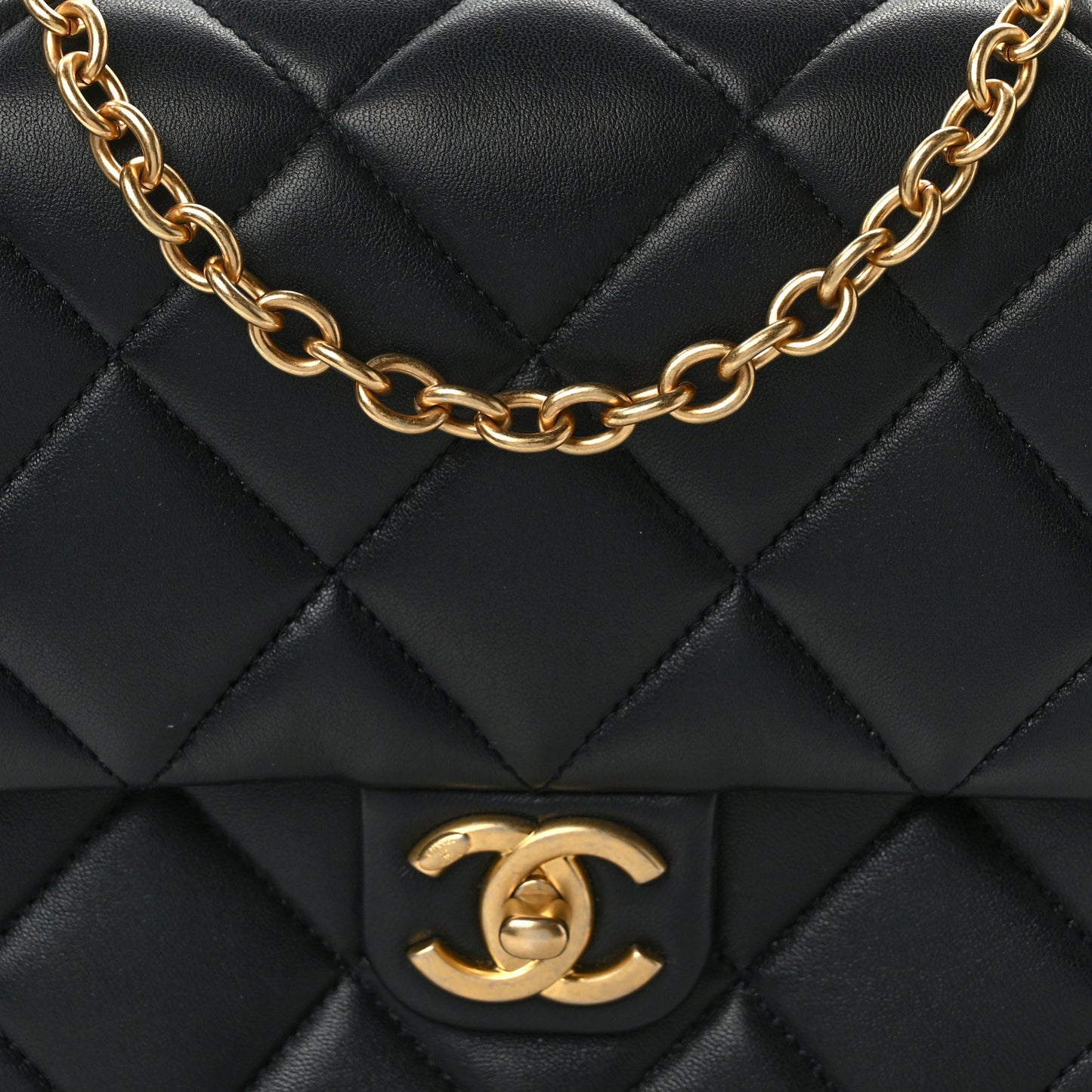 Lambskin Enamel Pearl Quilted Mini Charm Me Square Flap Black
