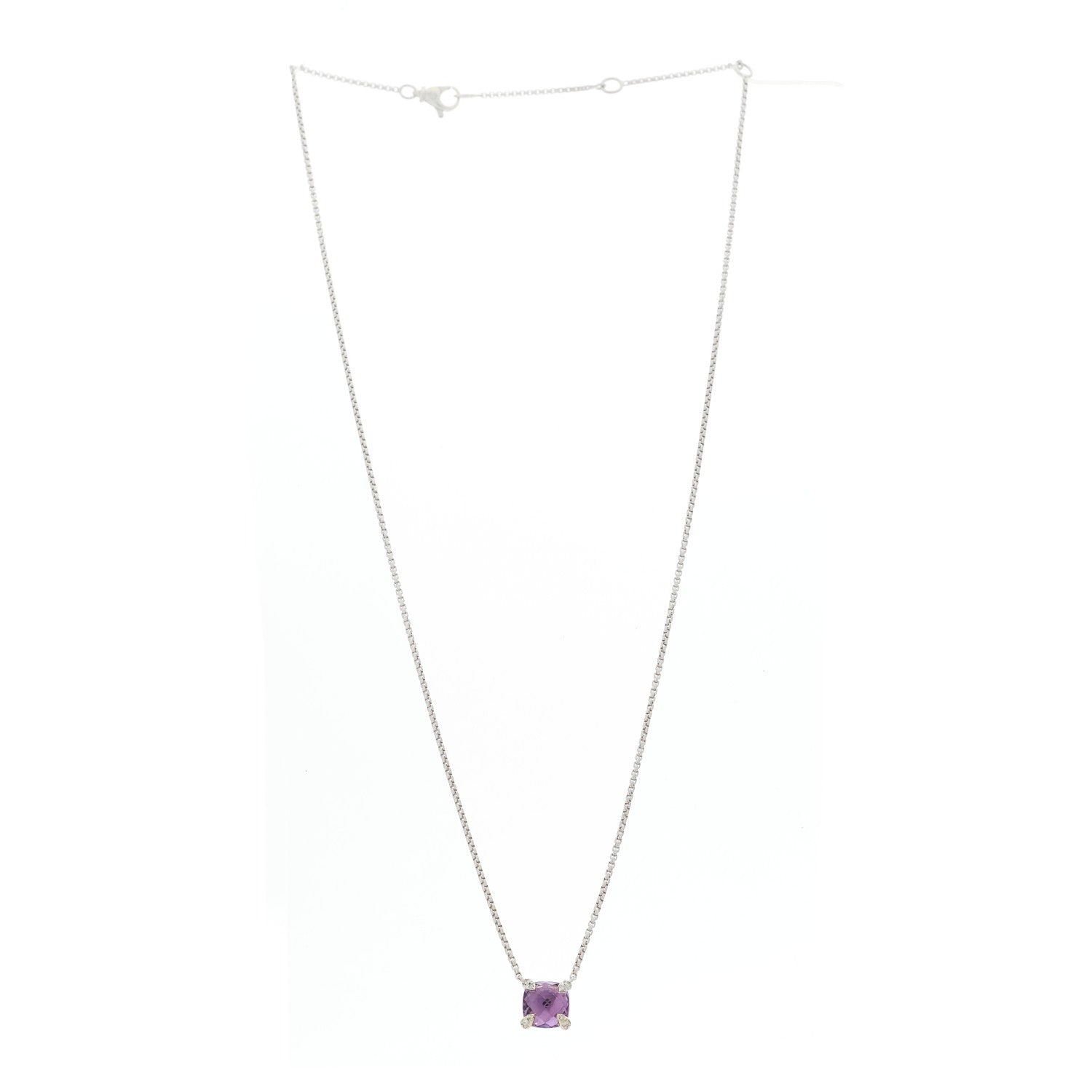 David Yurman Sterling Silver Diamond Amethyst 9mm Petite Chatelaine Pendant Necklace 3 of 6