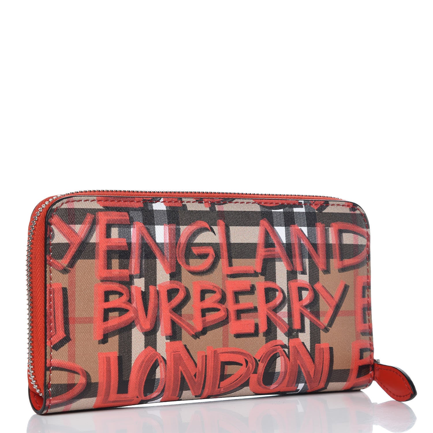 Burberry Haymarket Check Graffiti Print Zip Around Wallet Red 3 of 7