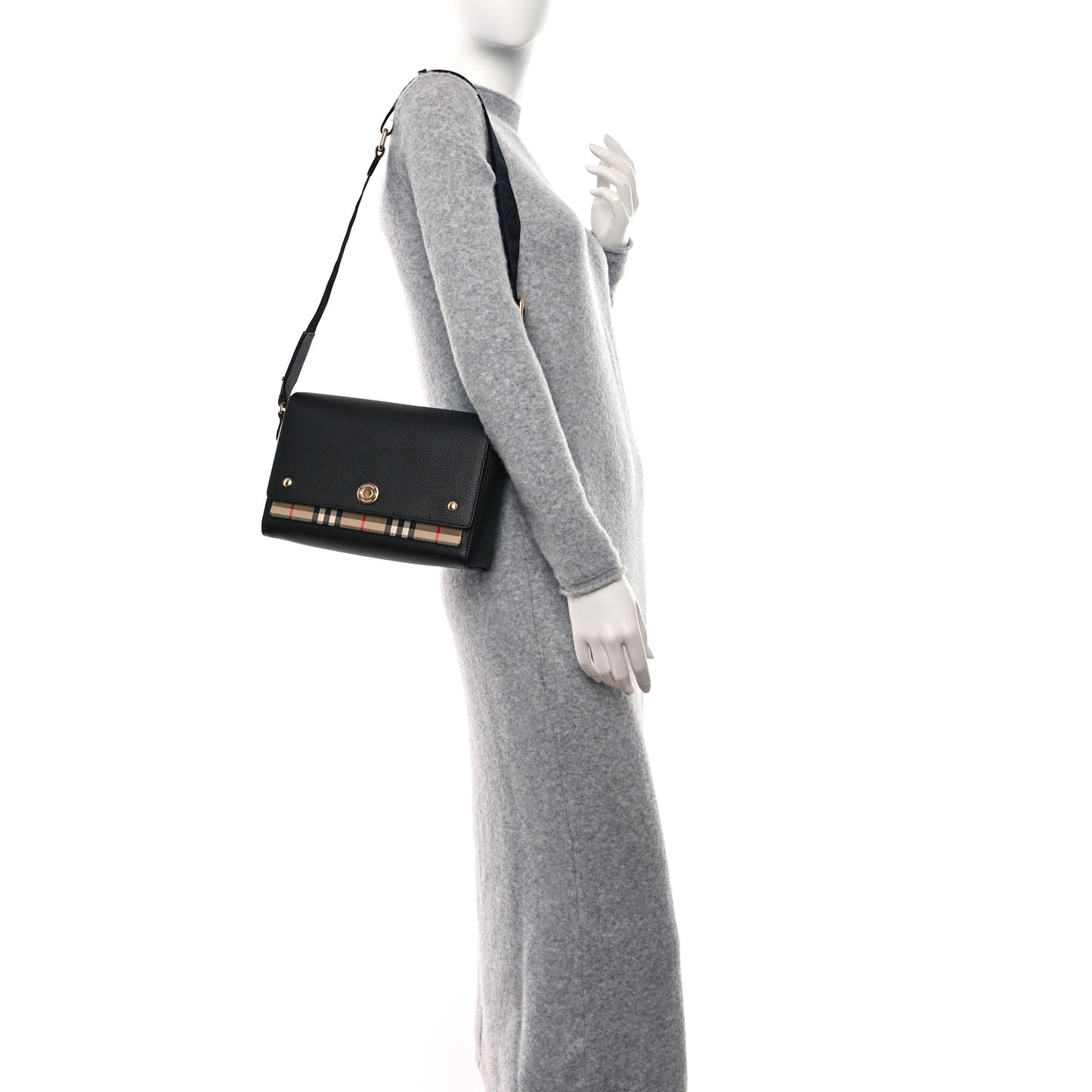 Grainy Calfskin Vintage Check Note Crossbody Bag Black