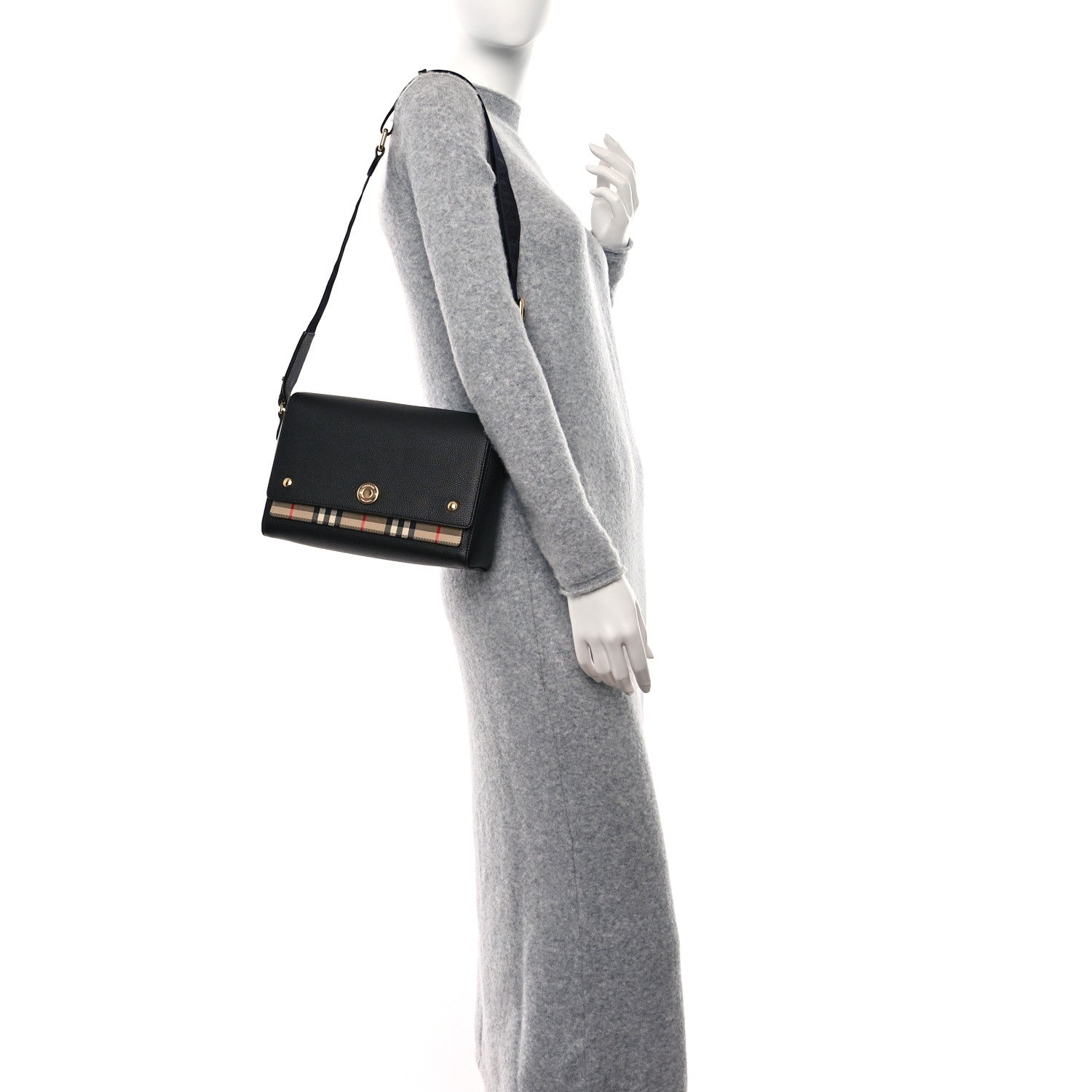 Burberry Grainy Calfskin Vintage Check Note Crossbody Bag Black 2 of 8