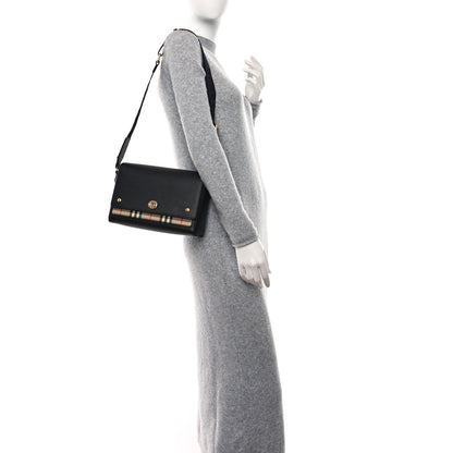 Burberry Grainy Calfskin Vintage Check Note Crossbody Bag Black 2 of 8