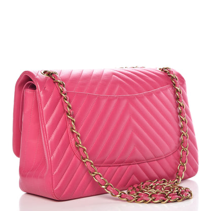 Chanel Lambskin Chevron Quilted Jumbo Double Flap Pink 3 of 17