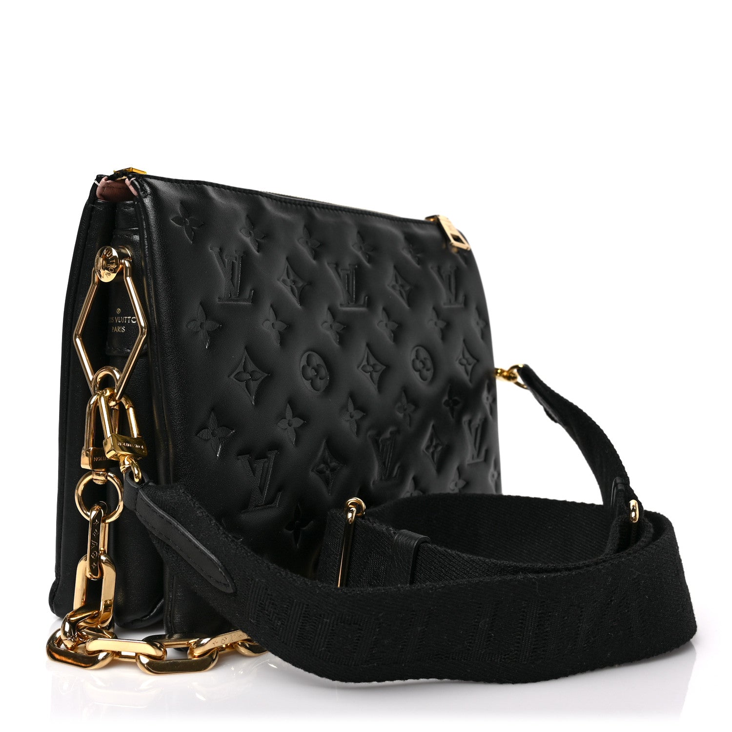 Louis Vuitton Lambskin Embossed Monogram Coussin PM Black 3 of 8
