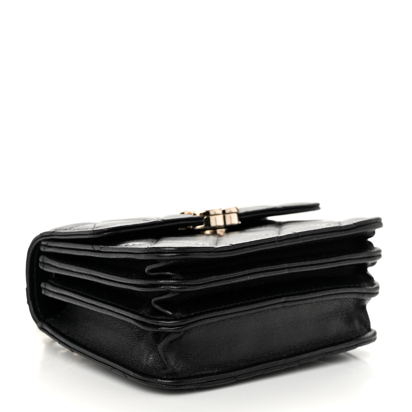 Lambskin Quilted Top Handle Flap Clutch With Chain Black
