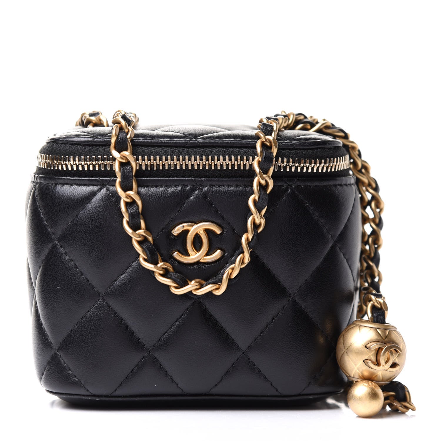 Chanel Lambskin Quilted Mini Pearl Crush Vanity Case With Chain Black 1 of 17